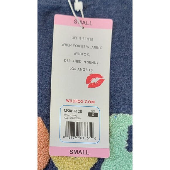 Wildfox  Sweatshirt "Good Vibes" Blue Rainbow Womens Small New with Tags - Picture 7 of 8